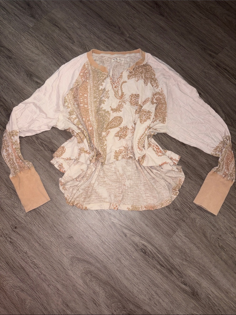 We The Free Cream & Tan Paisley Long Sleeve Top